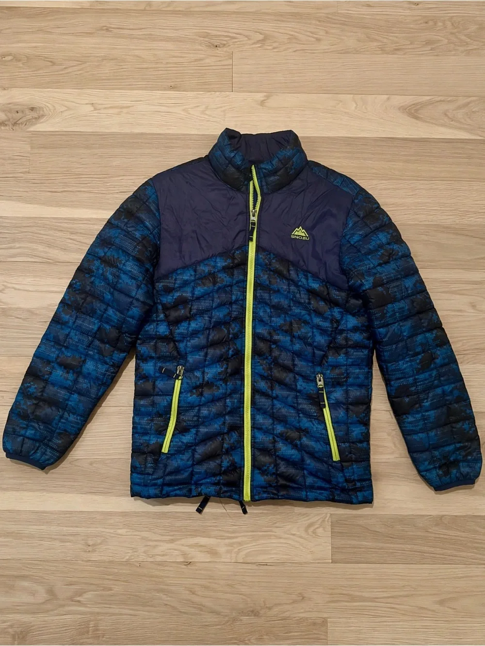 Snozu Kids Blue Quilted Puffer Jacket with Yellow Trim